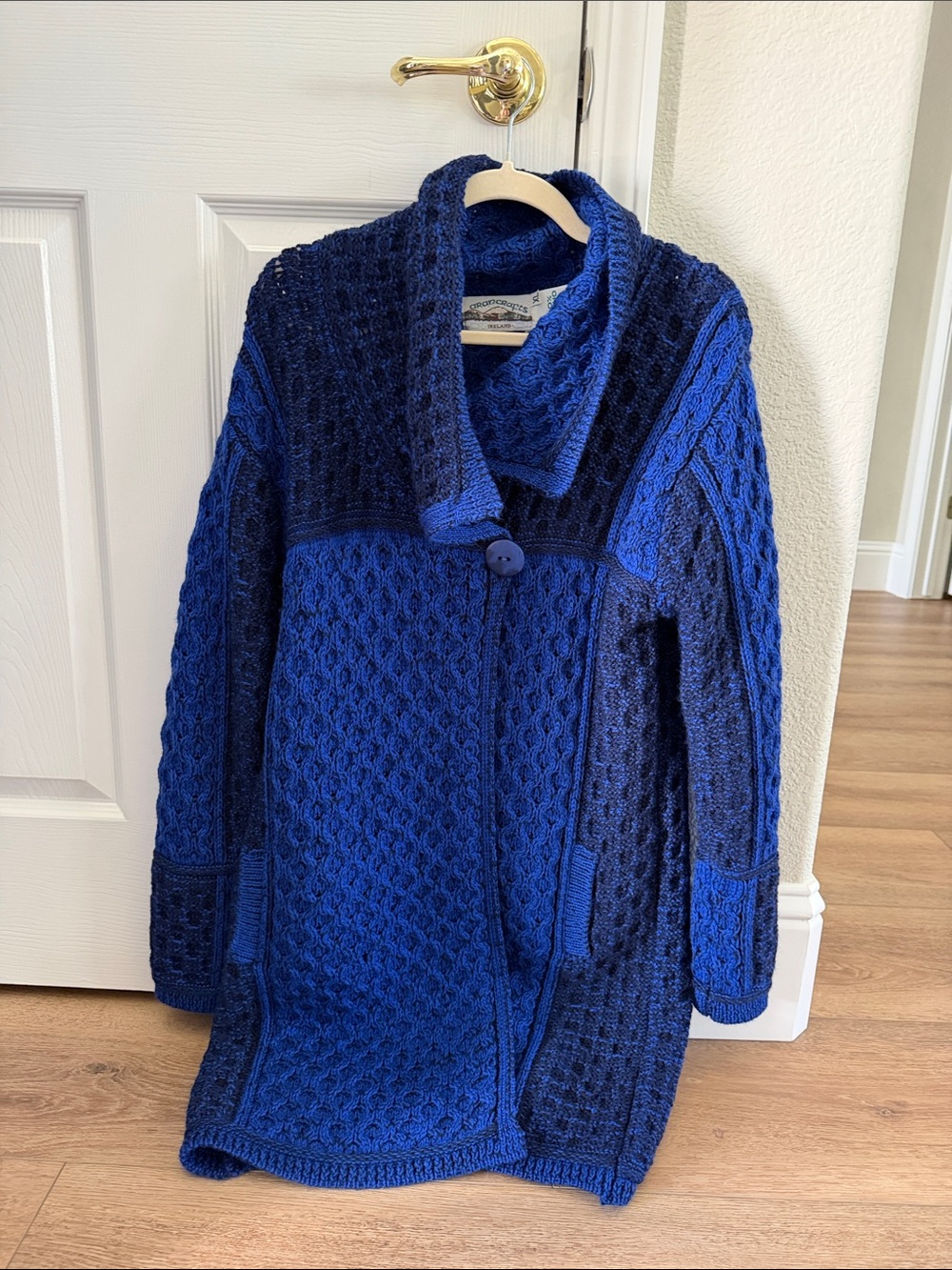 Aran Crafts Two-Tone Royal and Navy Blue Teddy Knit Jacket